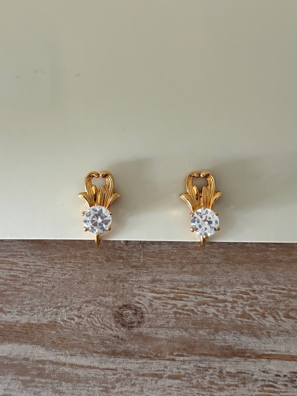 Clip On Vintage Diamond Gold Earrings